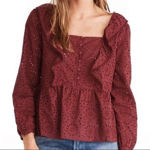 NWT Madewell Red Eyelet Pom-Pom Top